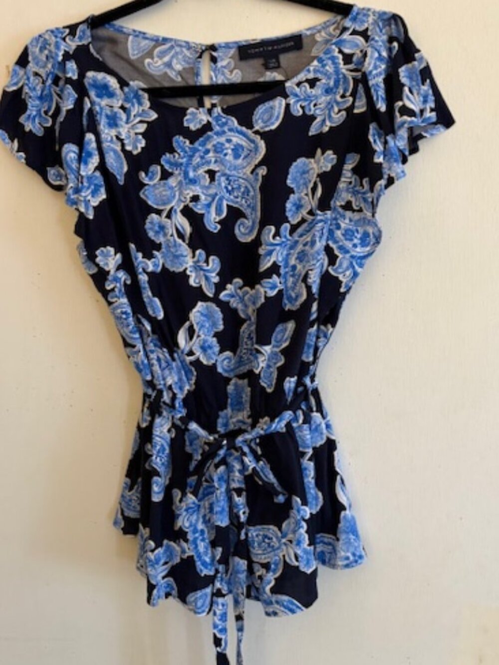 Tommy Hilfiger Belted Short Sleeved Floral Top, Sz L, NWT